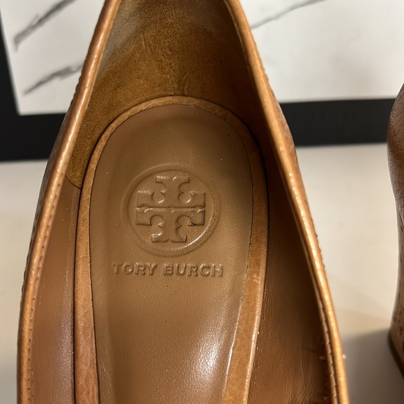 Tory Burch Carnell Royal Tan Leather Peep Toe Cork Wedge Women’s Size 10 M - Picture 5 of 15